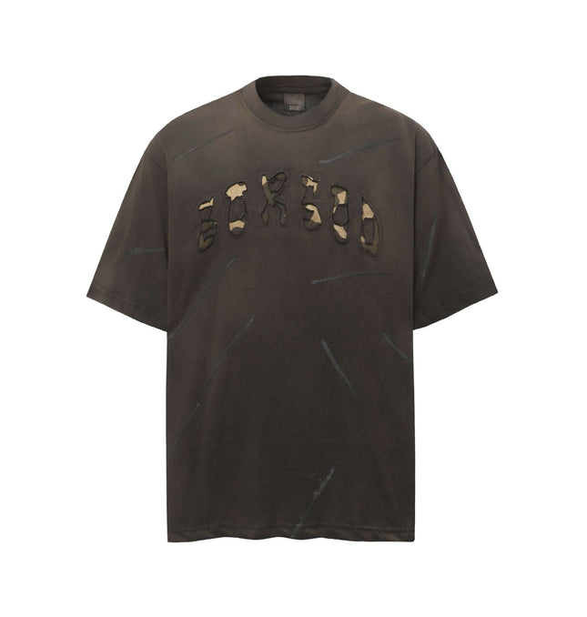 Washed Patchwork Letter TShirt – Loose Fit featuring unique letter embroidery and relaxed fit design.