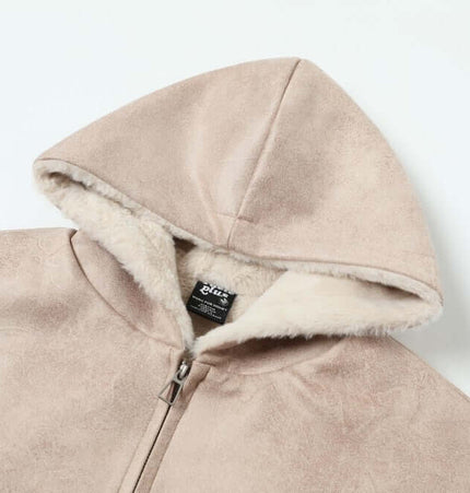 Fur Collar Hooded Winter Jacket – Loose Fit close-up showing soft fur lining and hood design.