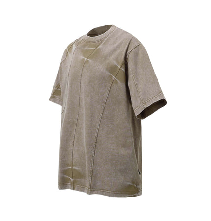 Retro Tie-Dye Spliced TShirt – Loose Fit in faded green color, showcasing relaxed fit and unique tie-dye pattern.