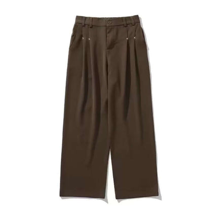 Wide Leg Straight Casual Pants – Loose Fit in brown color with pleats and wide-leg design for modern street style.