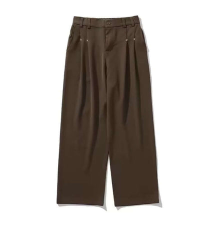 Wide Leg Straight Casual Pants – Loose Fit in brown color with pleats and wide-leg design for modern street style.