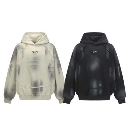 Creative Vintage Hoodie – Loose Fit in black and white, showcasing a unique painted graphic style.