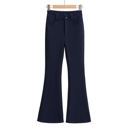 High Elastic Micro Flare Casual Pants displayed on a hanger, showcasing the modern design and subtle flare.