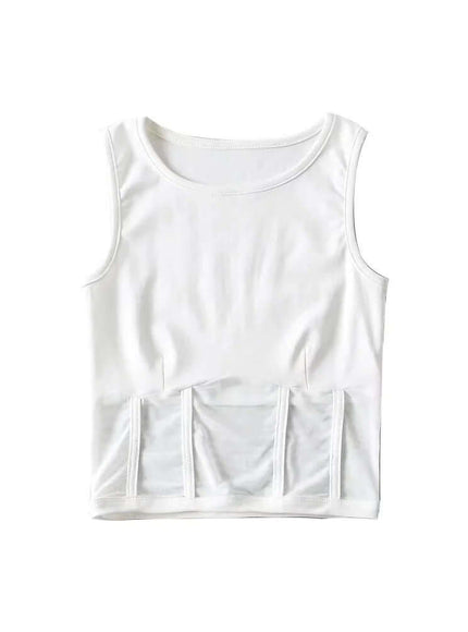 White mesh splicing fishbone vest with Grozavu logo