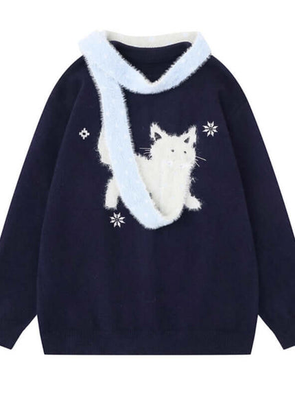 Back view of Apricot cute cat knit sweater pattern by Grozavu