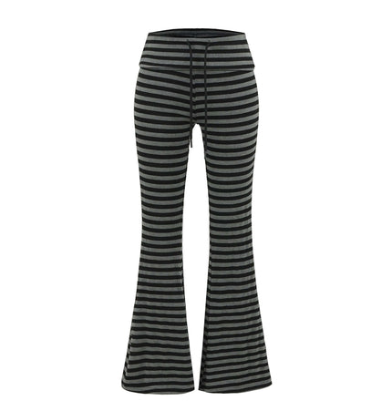 Micro Flare High Waisted Striped Pants featuring a black-gray striped pattern and a subtle micro flare for added style.