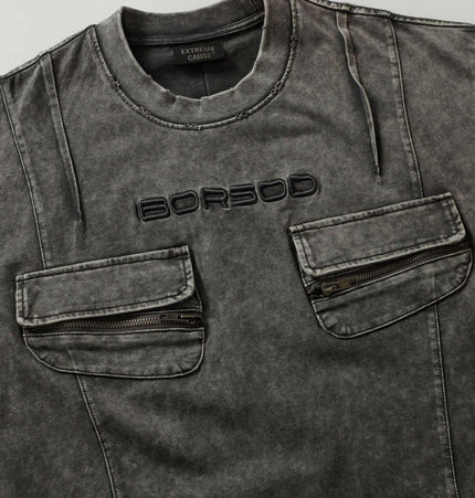 Retro Pocket Embroidery TShirt – Loose Fit featuring a washed design and pocket details.