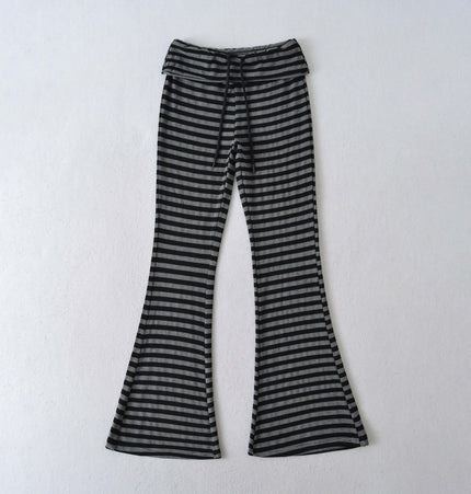 Micro Flare High Waisted Striped Pants with black-gray striped pattern and subtle micro flare design.