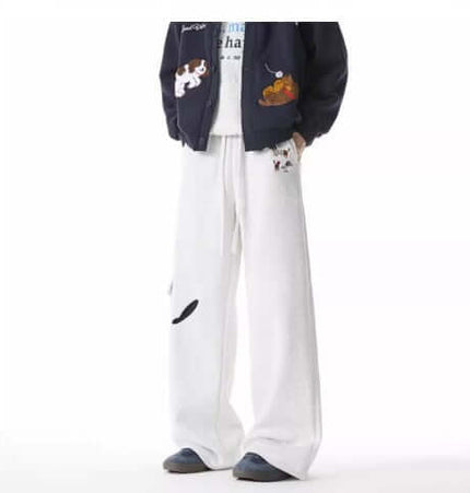 Embroidered Dog Sweatpants – Loose Fit displayed with playful dog embroidery in a relaxed streetwear style.