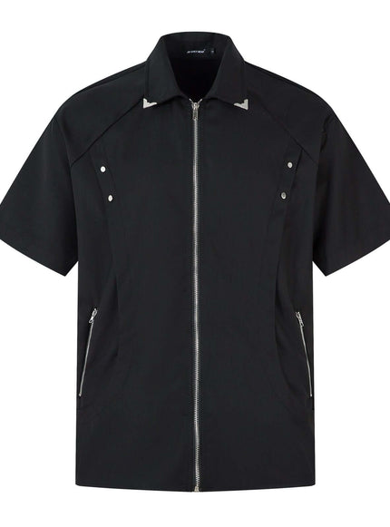 Model wearing Black zipper unique short blouse by Grozavu