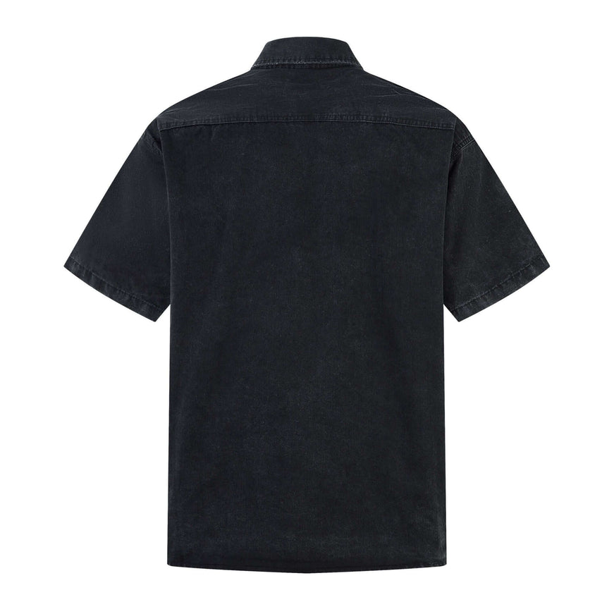 Black washed collar short sleeve top with Grozavu logo
