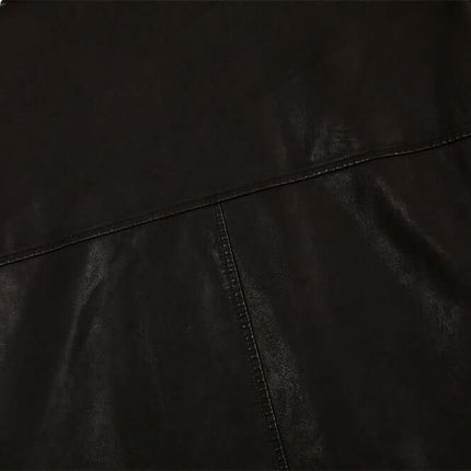 Patchwork Cotton Jacket – Loose Fit featuring PU leather patchwork and topstitching details.