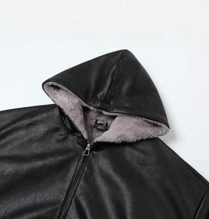 Faux Fur Hooded Jacket – Street Style with a cozy fur lining and stylish black exterior.