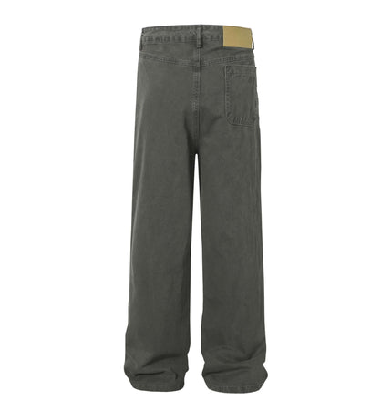 Back view of Distressed Patch Pocket Denim Pants showcasing a relaxed fit and bold patch pocket design.