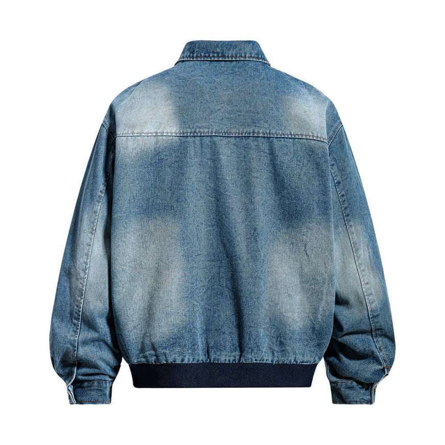Blue embroidered denim jacket with Grozavu logo