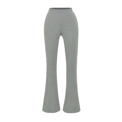 Slim Fit Low Waist Slightly Flared Pants in soft grey with a subtle flare hem and a sleek, leg-lengthening silhouette.