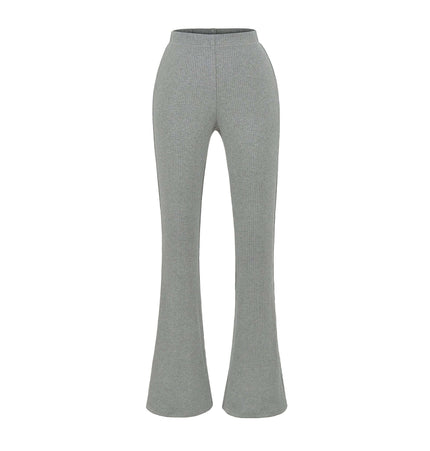 Slim Fit Low Waist Slightly Flared Pants in soft grey with a subtle flare hem and a sleek, leg-lengthening silhouette.