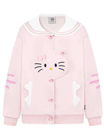 Back view of White cat navy collar jacket coat by Grozavu