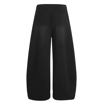 Casual Letter Print Wide-Leg Knife Pants shown from the back, featuring a mid-rise elastic waistband and spacious pockets.