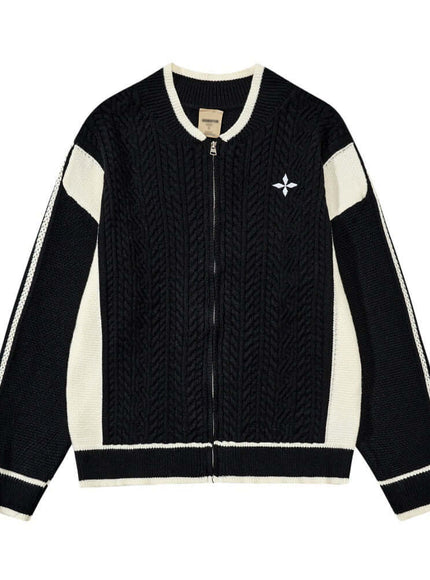 Black color blocked patchwork baseball sweater with Grozavu logo