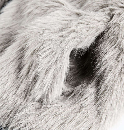 Close-up of soft faux fur detail from the Oversized Reversible Hooded Parka.
