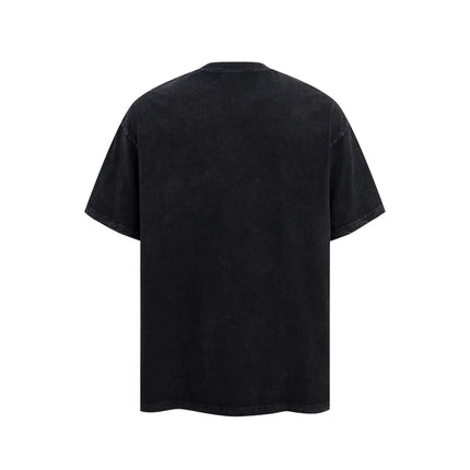 Back view of the Retro Washed Letter TShirt – Loose Fit in dark wash, showcasing a relaxed silhouette and casual style.