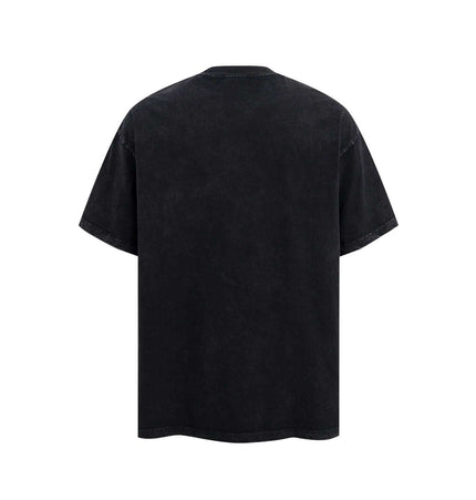 Back view of the Retro Washed Letter TShirt – Loose Fit in dark wash, showcasing a relaxed silhouette and casual style.