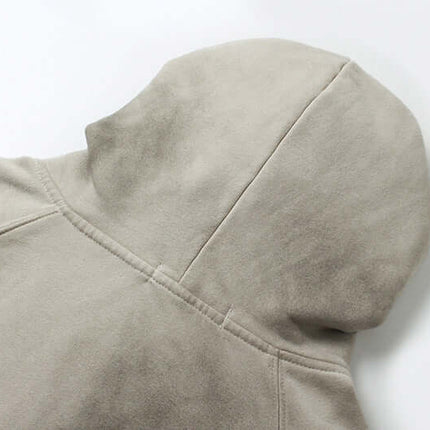 Back view of the Grozavu Retro Patchwork Zip Up Hoodie – Loose Fit showcasing soft fleece fabric and hood design.