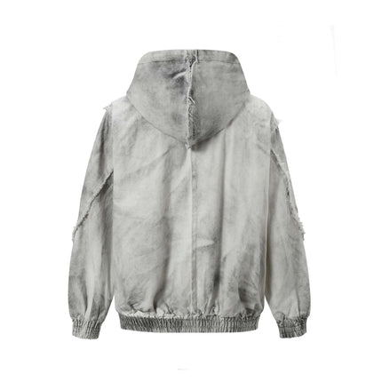 Back view of the Spray Paint Spliced Jacket – Casual Fit showcasing its unique design and casual style.