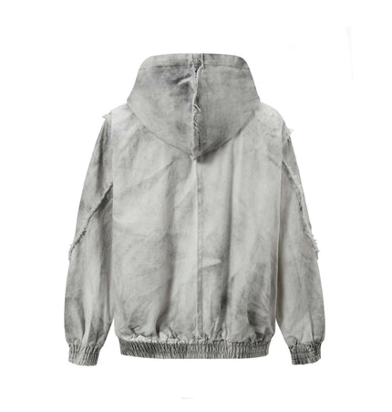 Back view of the Spray Paint Spliced Jacket – Casual Fit showcasing its unique design and casual style.