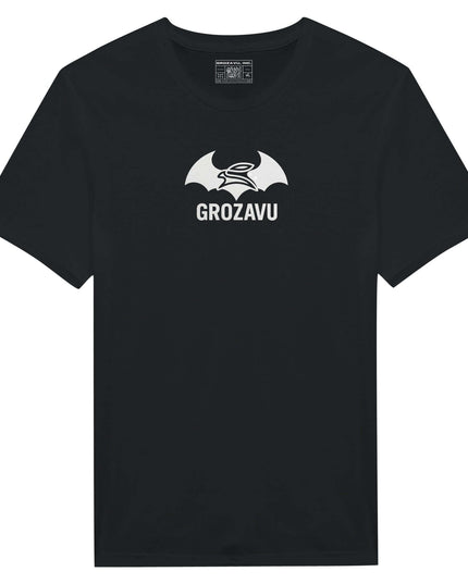 Maison Grozavu Modern Stone Crewneck in neutral — front view showing the clean silhouette and premium fabric construction