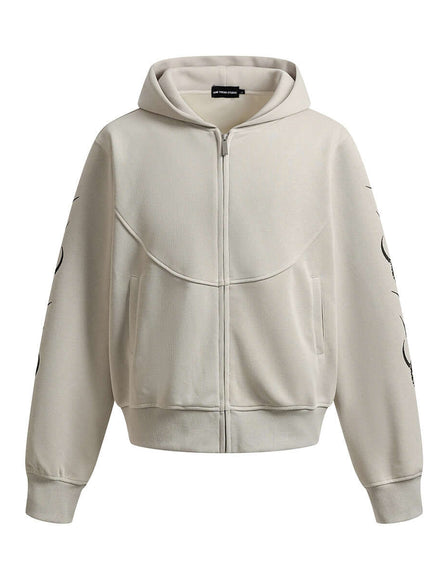 Model wearing Apricot-Hoodie zipper tracksuit by Grozavu