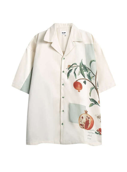Apricot pomegranate print contrasting shirt with Grozavu logo