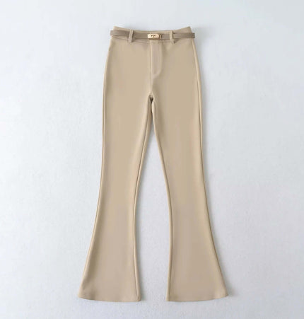 Micro Flared Pants with Waistband in beige, featuring a structured waistband and subtle flared legs.
