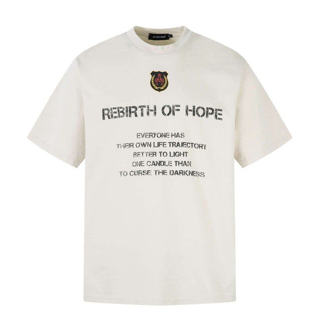 Retro Washed Badge Letter TShirt – Loose Fit featuring vintage badge print and inspirational quote.