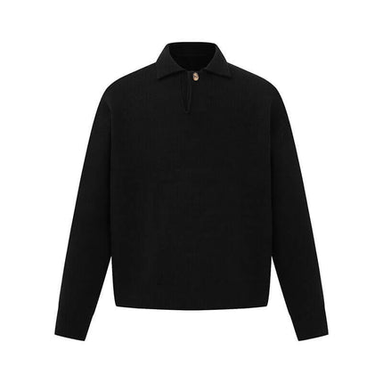 Casual Ribbed Half-Zip Sweater in black with half-zip closure and ribbed knit design for winter layering.