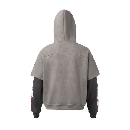 Faux Suede Print Zip-Up Hoodie – Loose Fit showing back view with minimalist design in gray and black.