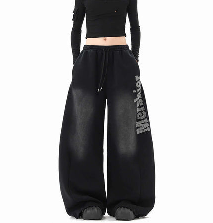 Pantaloni Felpa Lavati con Lettera - Vestibilità Ampia