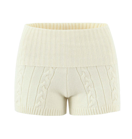Casual Slim Fit Patterned Wool Shorts in creamy white with textured knit design for stylish summer wear.