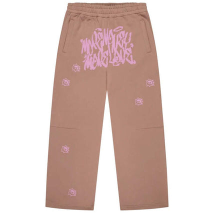 Printed Top and Long Pants – Street Fit - stylish long pants in beige with pink graphic design for trendy street fashion.
