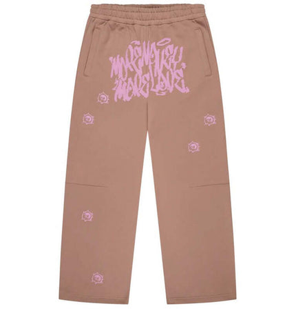 Printed Top and Long Pants – Street Fit - stylish long pants in beige with pink graphic design for trendy street fashion.