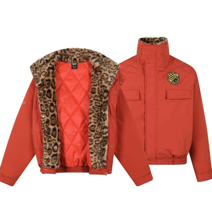 Leopard Style Fur Collar Jacket – Loose Fit with plush fur lining and durable cotton fabric, perfect for cold winter days.
