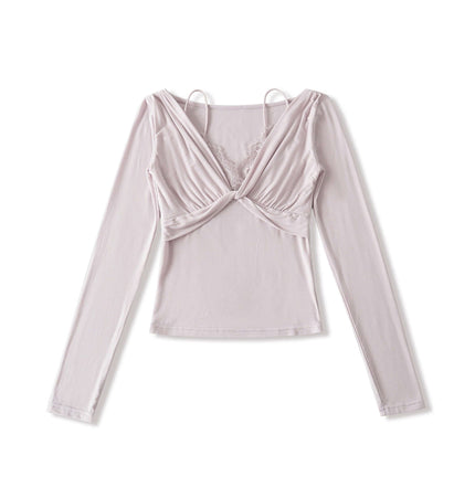 Top de Manga Larga con Encaje Torcido