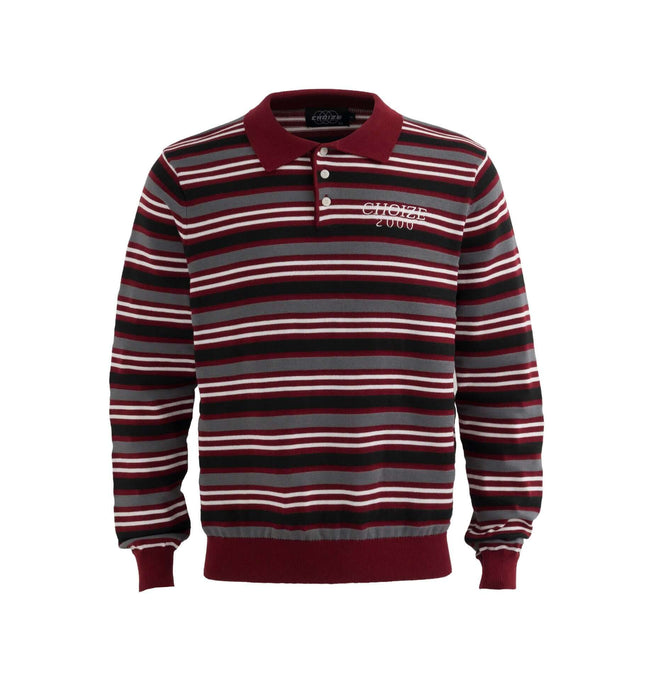 Color-Block Letter Knit Sweater - Loose Fit featuring a unique striped design and casual polo collar.