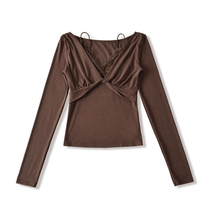 Top de Manga Larga con Encaje Torcido