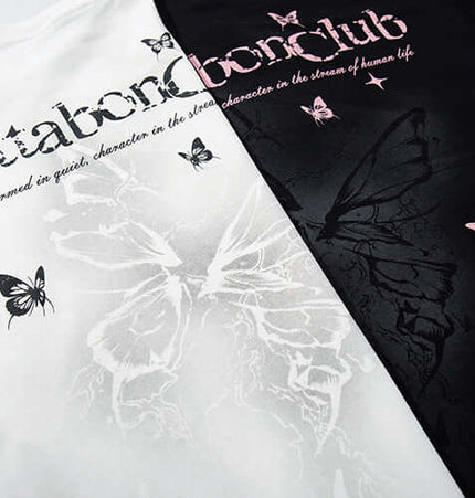 Butterfly Print TShirt – Loose Fit featuring a bold distressed butterfly design on white and black fabric.