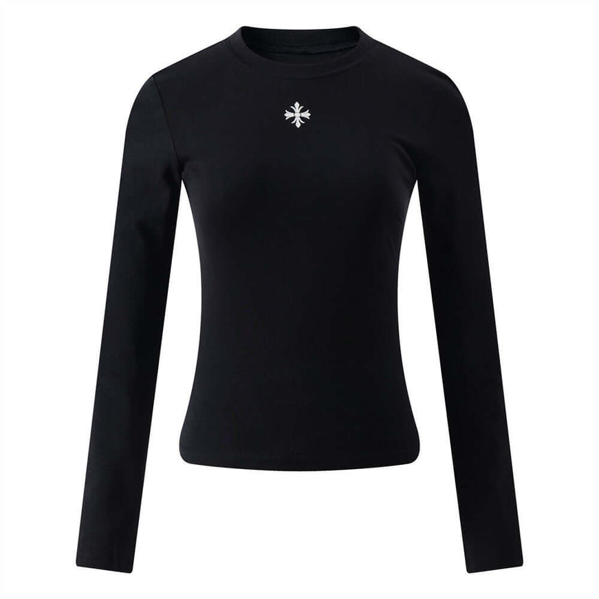 Model wearing White print long sleeve t-shirt basic by Grozavu