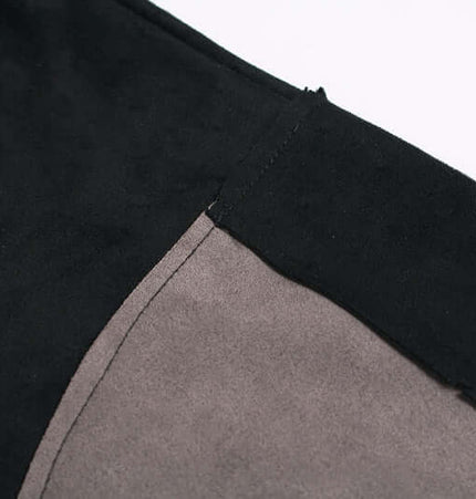 Close-up of the fabric details on the Patchwork High Neck Hoodie – Loose Fit, showcasing the retro patchwork design.