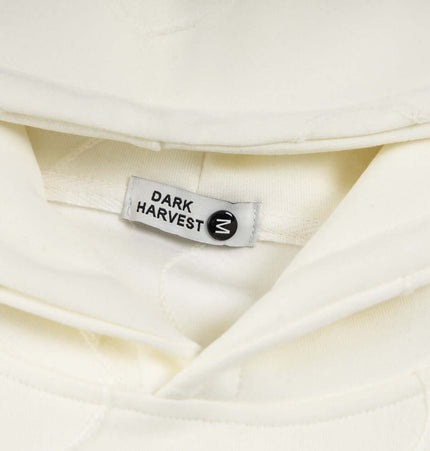 Embroidered Letter Hoodie – Loose Fit collar with Dark Harvest label inside the garment.