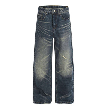 Vintage White Washed Straight Pants showcasing a relaxed fit and faded denim detail, perfect for retro street style.